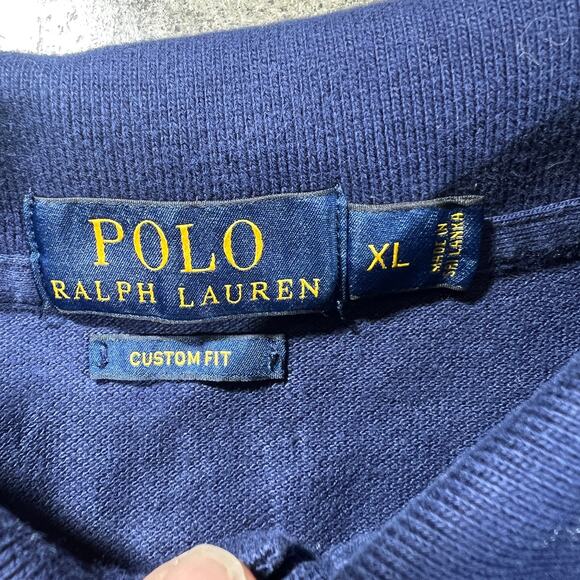 Polo Ralph Lauren Custom Fit Navy Polo Shirt XL White Pony - Picture 4 of 6